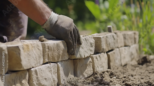 Wallpaper Mural Mason constructing a stone wall in a garden. Featuring masonry and outdoor design Torontodigital.ca