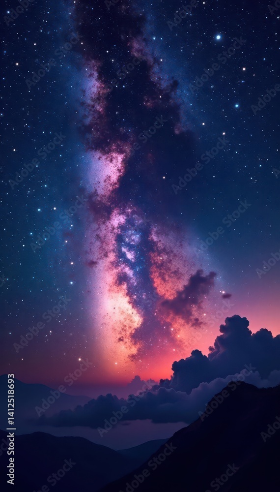 Fototapeta premium Sweeping Milky Way arc, vibrant stars, cosmic dust clouds, celestial, galactic, astronomy