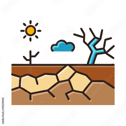 Climate Change Concept with Cracked Earth and Weather Elements