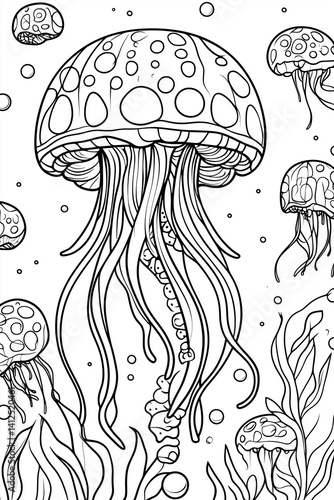 Cute cartoon jellyfish character, illustration in simple style. Isolated on white background.