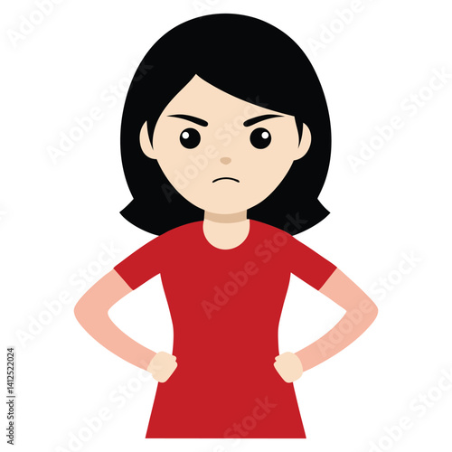a girl with a eyes glaring hands on hips vector illustration on white background