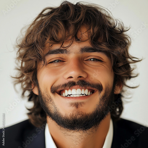 Business man on clean background, close up portrait of a smiling man in a suit
