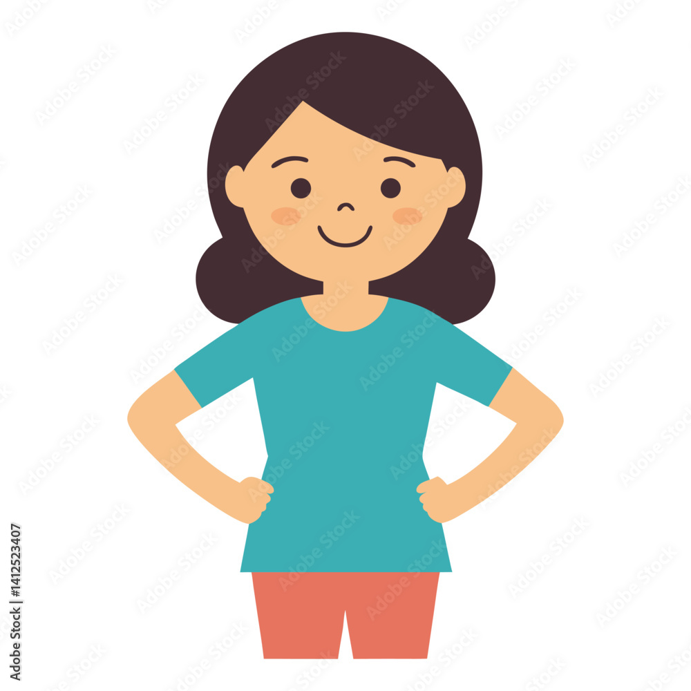 a girl with a hands on hips proud smile vector illustration on white background a girl with a hands on hips proud smile vector illustration on white background