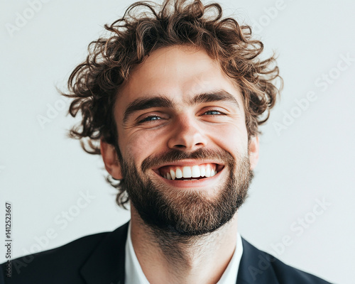 Business man on clean background, close up portrait of a smiling man in a suit