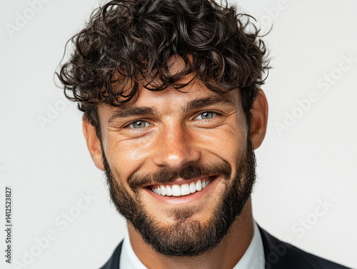 Business man on clean background, close up portrait of a smiling man in a suit