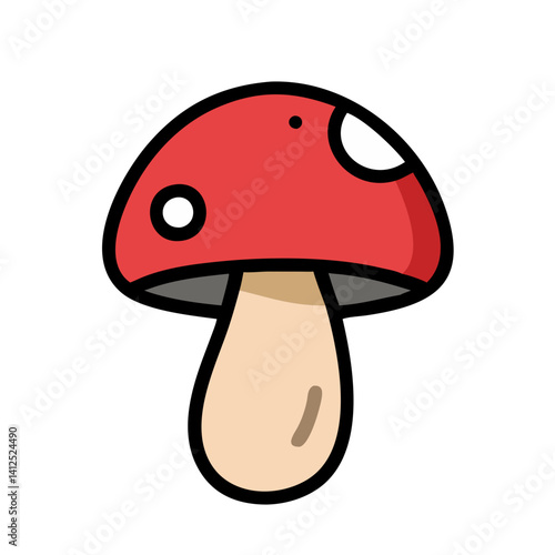 Cartoon Red and White Mushroom on Black Background