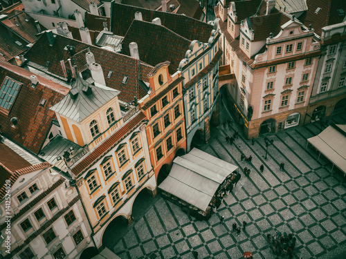 Central European city square seen from above