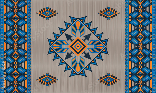 American tribal ethnic native pattern.Traditional Navajo,Aztec,Apache,Southwest and Mexican style fabric pattern.Abstract vector motifs pattern.For fabric,clothing,blanket,carpet,woven,wrap,decoration