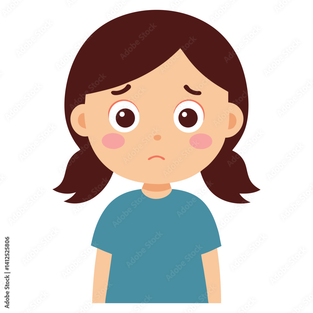 a girl with a shaking with wide worried eyes vector illustration on white background a girl with a shaking with wide worried eyes vector illustration on white background
