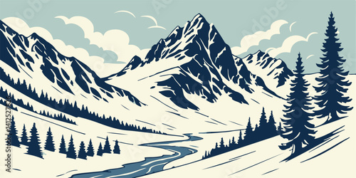 winter landscape with mountains
