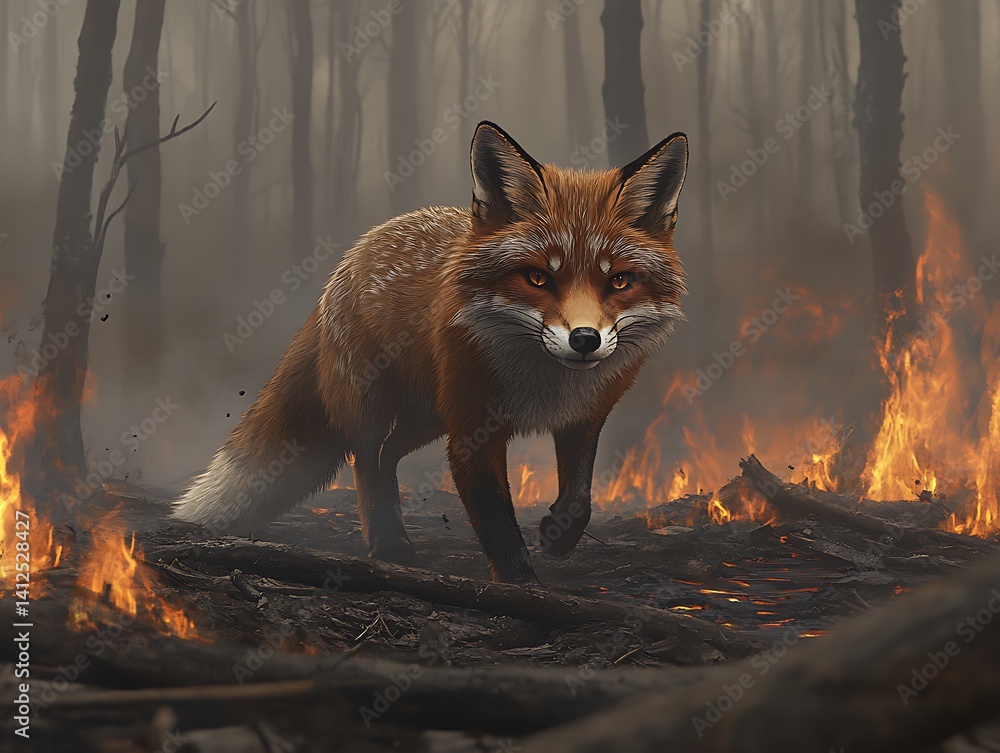 Fototapeta premium Fox in Forest Fire