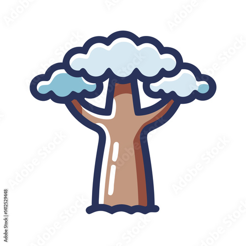 Stylized Baobab Tree Icon on Black Background