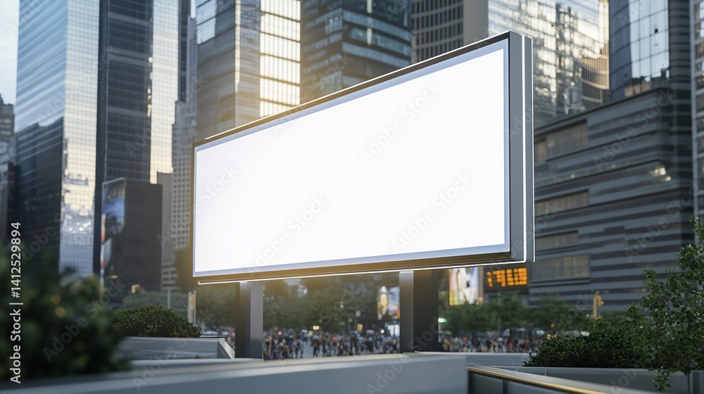 Blank Billboard Against Cityscape Skyscrapers for Advertising Potential Blank Billboard Against Cityscape Skyscrapers for Advertising Potential