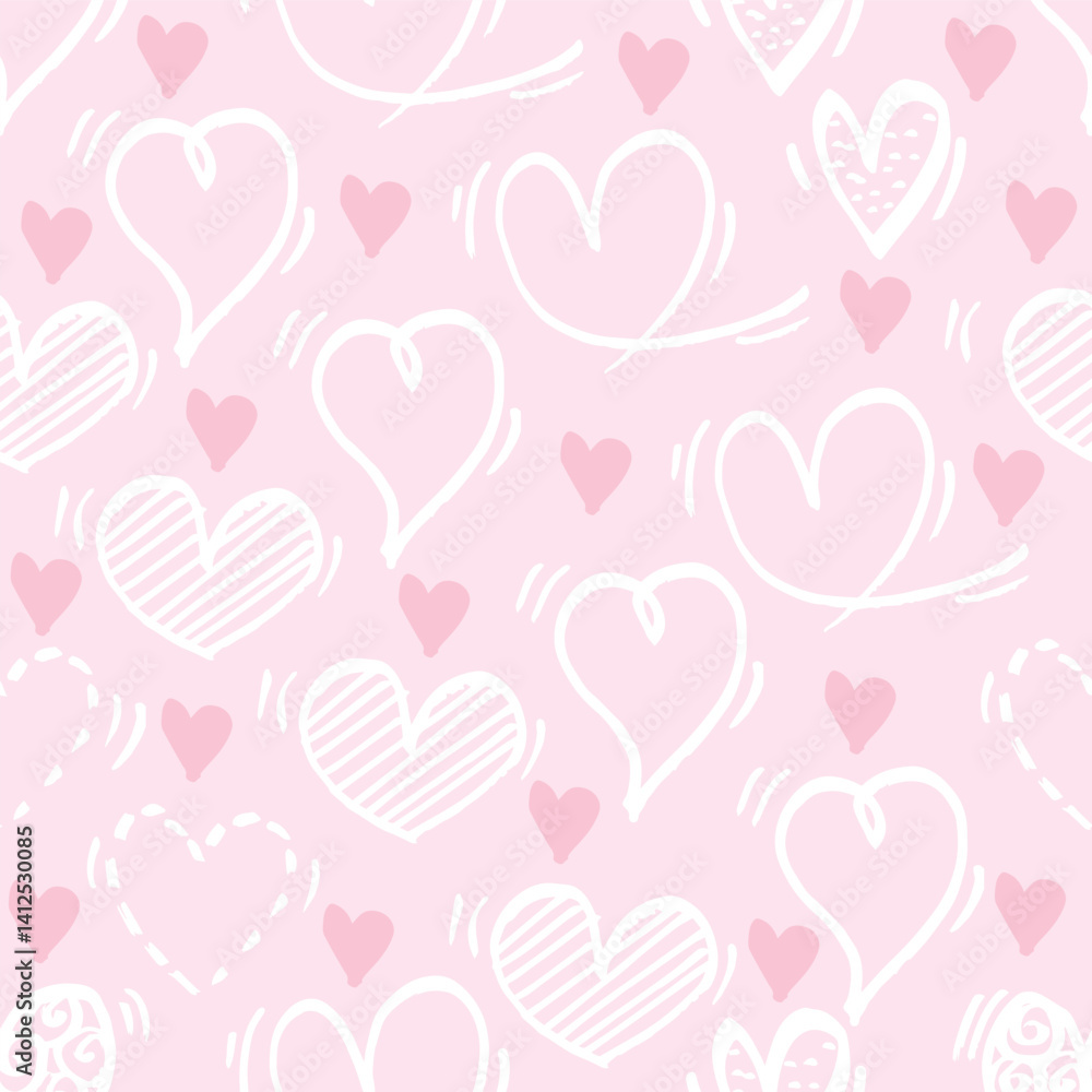 Seamless pattern with hand drawn hearts on pastel pink background Seamless pattern with hand drawn hearts on pastel pink background