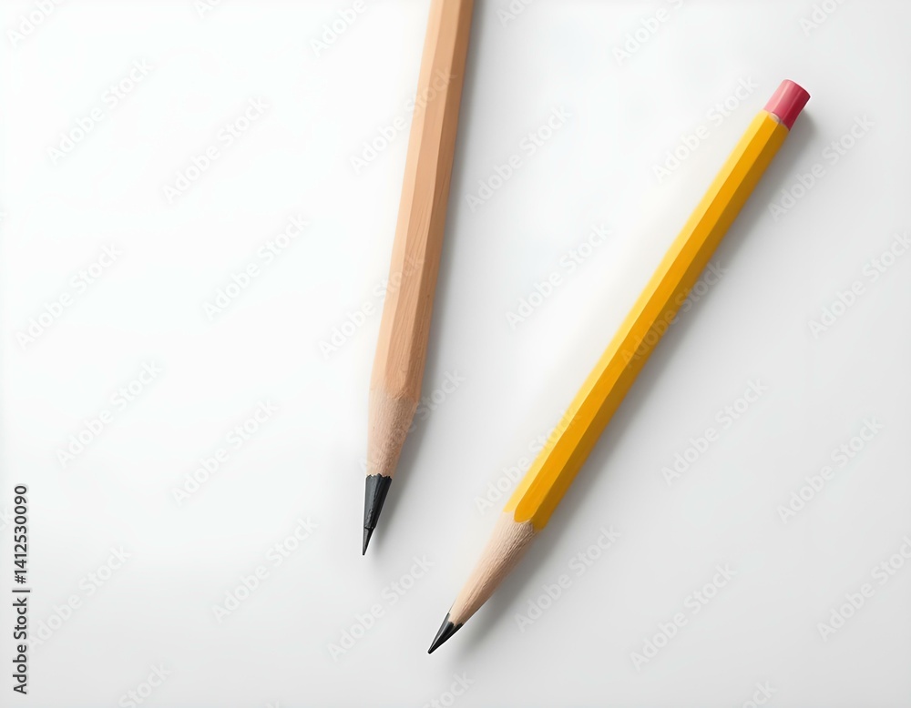 Pencil and pencil sharperner on white paper background Pencil and pencil sharperner on white paper background