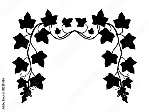 ivy vine design element, minimalistic vector of leaves in outline, plant stem or tree branch clip-art, pretty curving floral design isolated on white background, decorative wedding invitation art