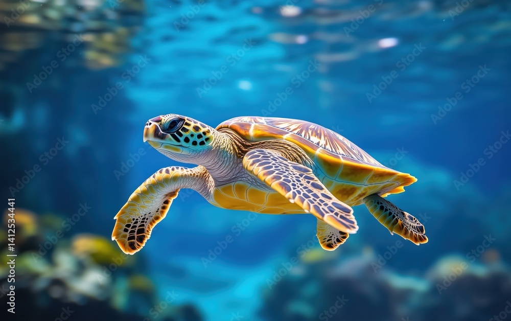 Fototapeta premium Majestic Sea Turtle in Azure Ocean Depths