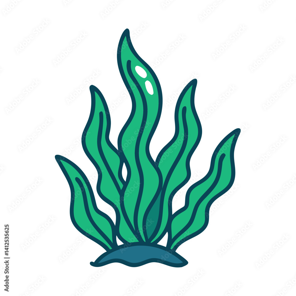 Stylized Green Seaweed Illustration on Black Background Stylized Green Seaweed Illustration on Black Background