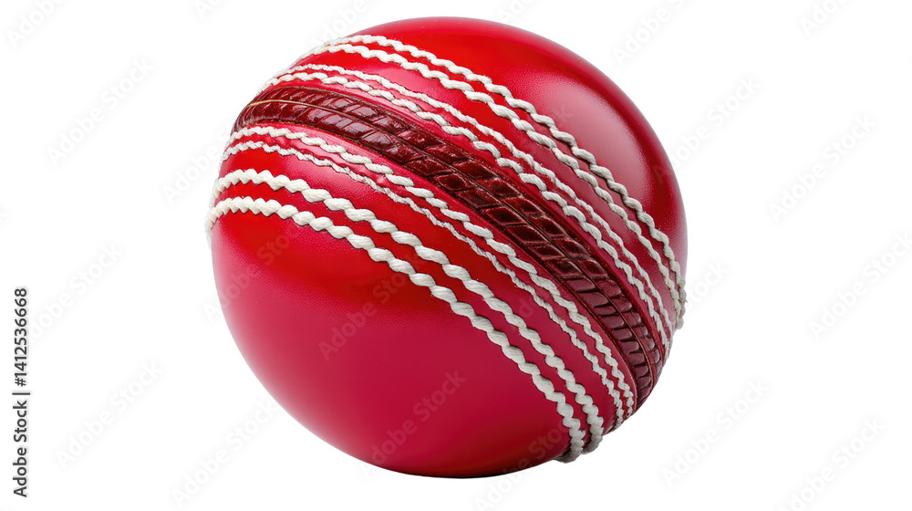 Cricket Ball on Display: A vibrant red cricket ball showcases its intricate design, perfectly capturing the essence of the game with its detailed stitching and polished surface. Cricket Ball on Display: A vibrant red cricket ball showcases its intricate design, perfectly capturing the essence of the game with its detailed stitching and polished surface.