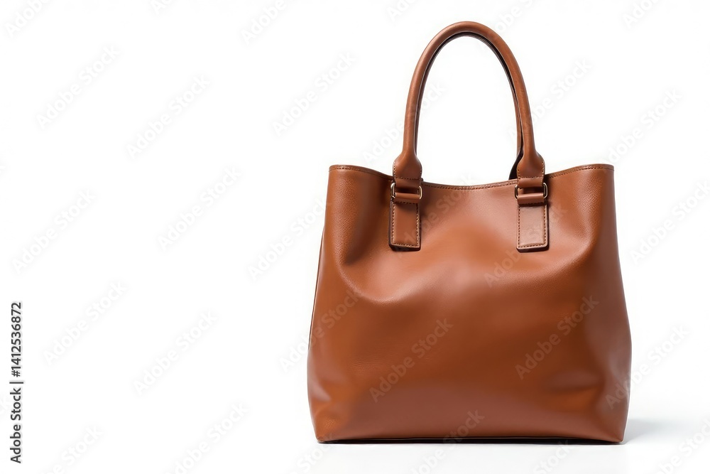 Naklejka premium Brown leather tote bag, isolated on white background, briefcase, luggage