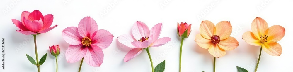 Fototapeta premium Delicate flower blooms isolated on white background, gentle, flowers