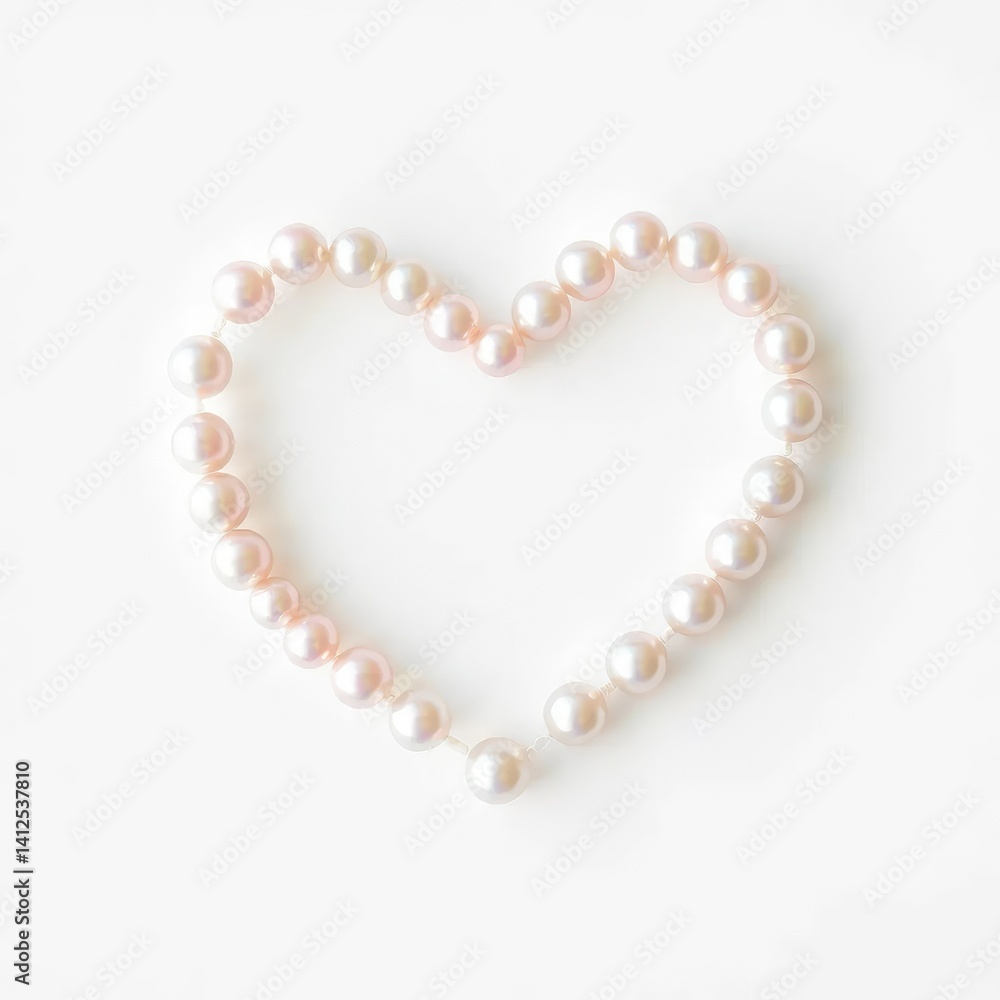 Obraz premium Delicate heart shape with iridescent pearls isolated on a white background, elegance, glow