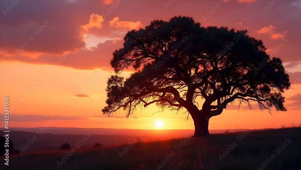 Glowing Mystical Tree in  Enchanted Forest with Blue Ambient Light

