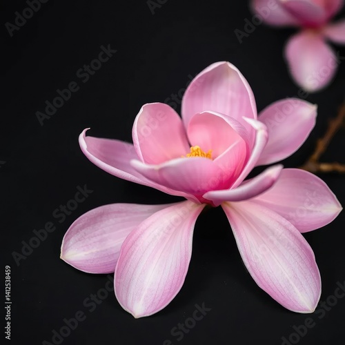 Delicate pink magnolia petals unfolding on a dark surface, Spring, Botanical