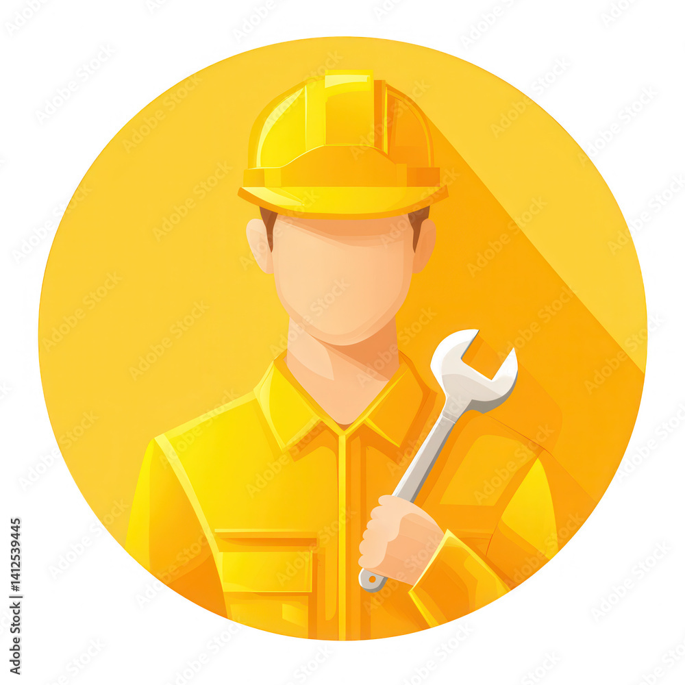 A cartoon illustration of a construction worker holding a wrench, dressed in a bright yellow uniform and hard hat, on a clean background. A cartoon illustration of a construction worker holding a wrench, dressed in a bright yellow uniform and hard hat, on a clean background.