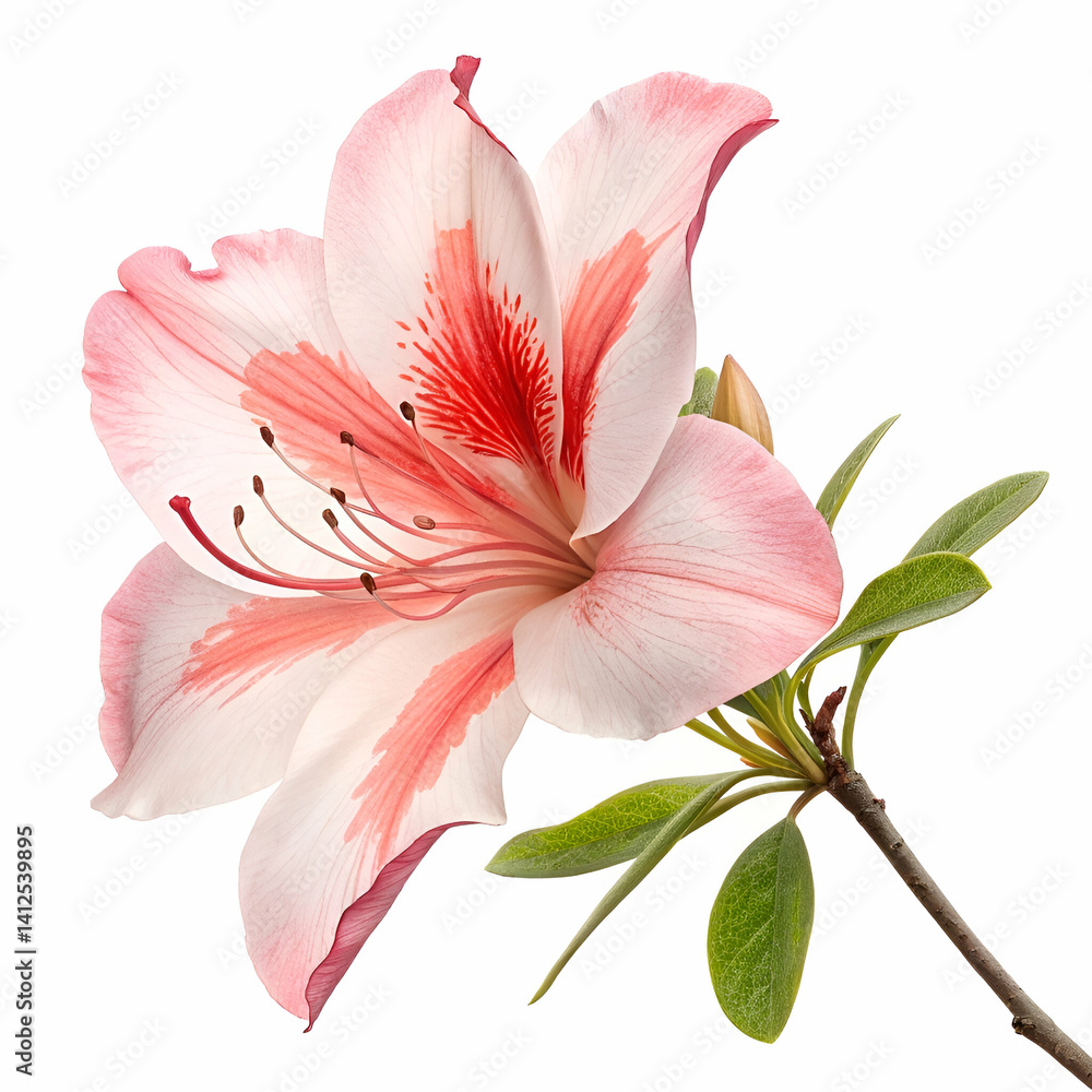 Fototapeta premium Azalea 3D rendered flower vividly isolated on a white background with vibrant tones and intricate textures 