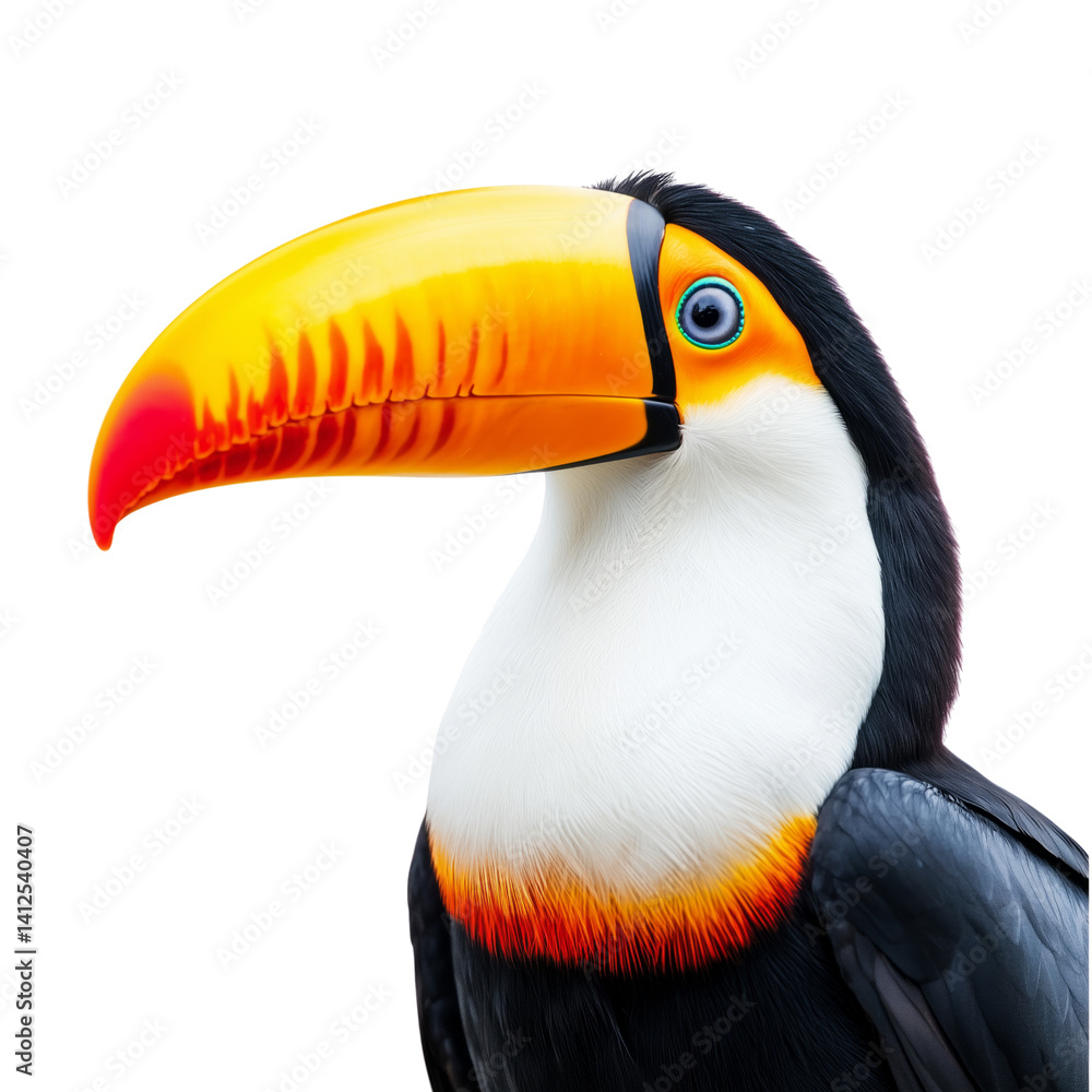 Naklejka premium Transparent background toucan portrait jungle animal photography natural habitat close-up view