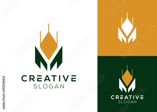 Letter M with corn or maize logo design for farming or agriculture