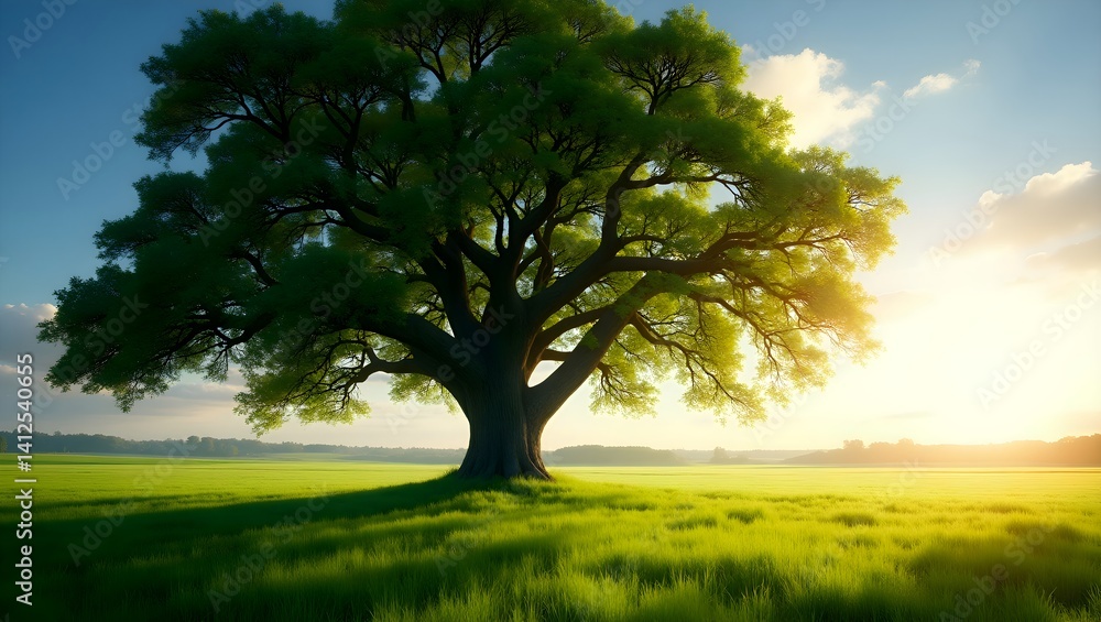 Fototapeta premium Glowing Mystical Tree in Enchanted Forest with Blue Ambient Light