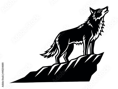 Howling wolf silhouette vector art illustration template on a white background