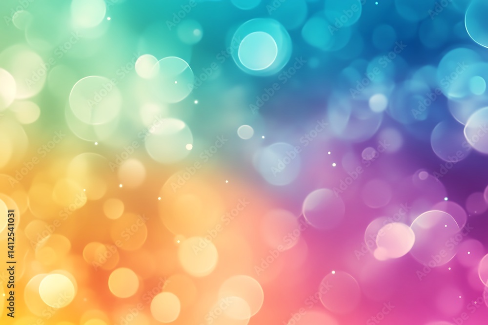 Fototapeta premium Colorful rainbow bokeh background with soft glowing lights, creating a dreamy and festive atmosphere
