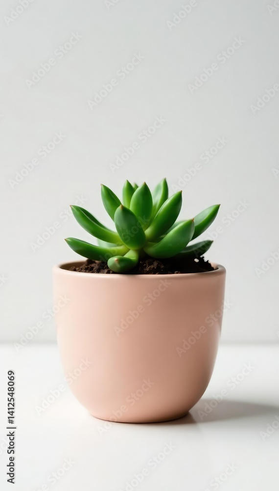 Small pot with isolated small succulent on white surface, , houseplant, isolation Small pot with isolated small succulent on white surface, , houseplant, isolation