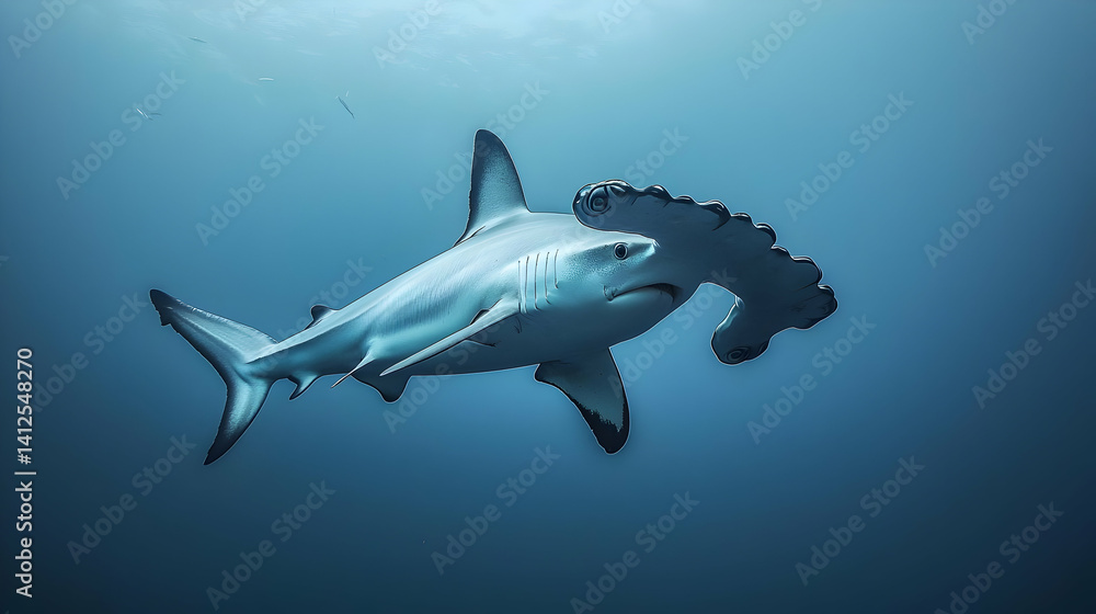 Fototapeta premium Hammerhead Shark Underwater In Blue Water