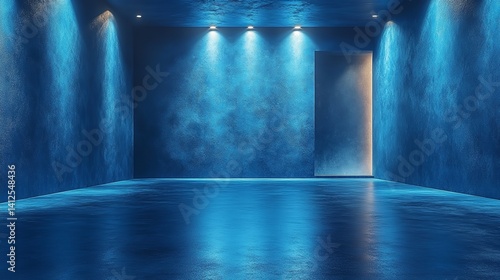 Obraz na płótnie Moody blue room interior design cool toned lighting sleek concrete floor dramatic shadows empty w salonie