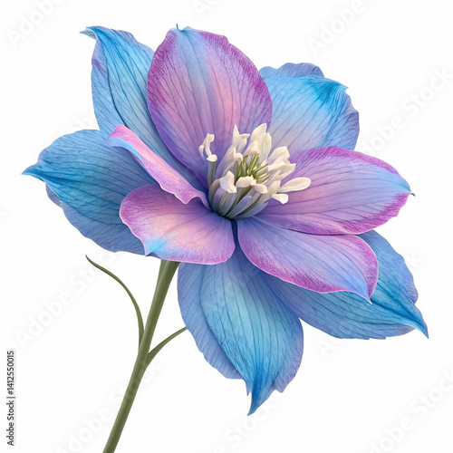Delphinium 3D rendered flower gracefully isolated on a white background with vibrant blue petals and intricate details
