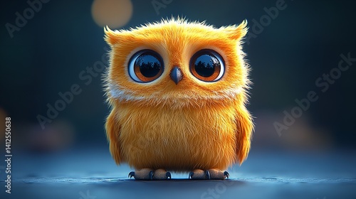 Obraz na płótnie Adorable fluffy orange owl with big eyes soft lighting dark background w salonie