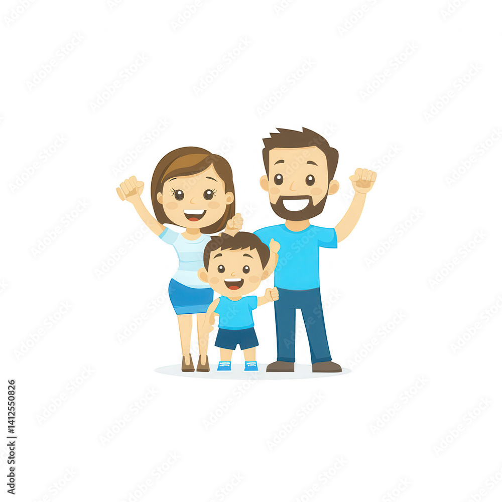A joyful family of three, celebrating together with raised arms and smiles. The mother, father, and child are depicted in colorful clothing, expressing happiness and togetherness. A joyful family of three, celebrating together with raised arms and smiles. The mother, father, and child are depicted in colorful clothing, expressing happiness and togetherness.