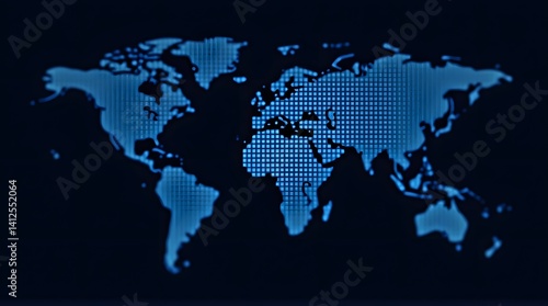 Obraz na płótnie Abstract blue world map on dark background. Digital global network concept. Ideal for tech, business, and global communication themes. w salonie