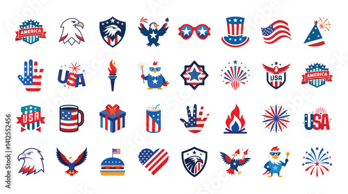 America Independence Day vector set. 32 design bundle collection for 4th of July