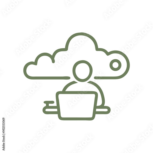 Cloud computing icon — remote work, online access, digital workflow with laptop and cloud storage