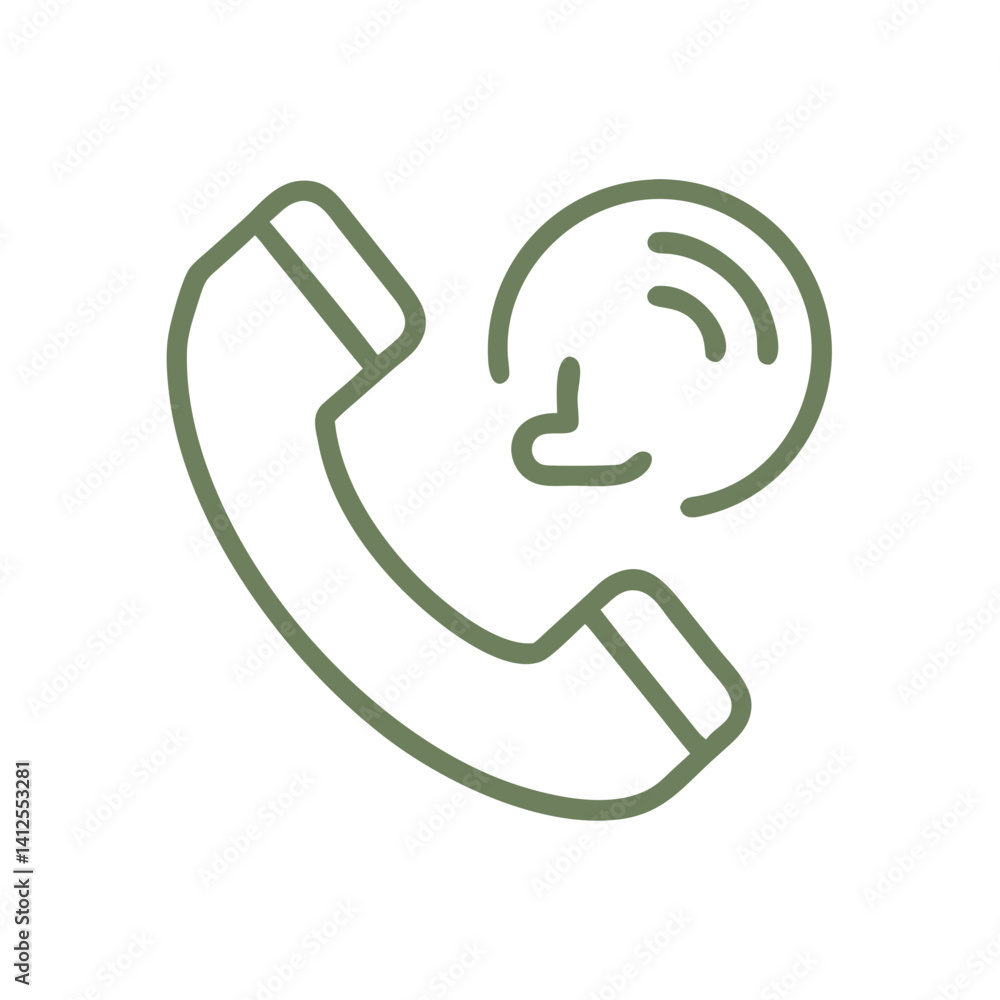Phone call icon — hand-drawn green outline with receiver and signal, business communication symbol on white background Phone call icon — hand-drawn green outline with receiver and signal, business communication symbol on white background