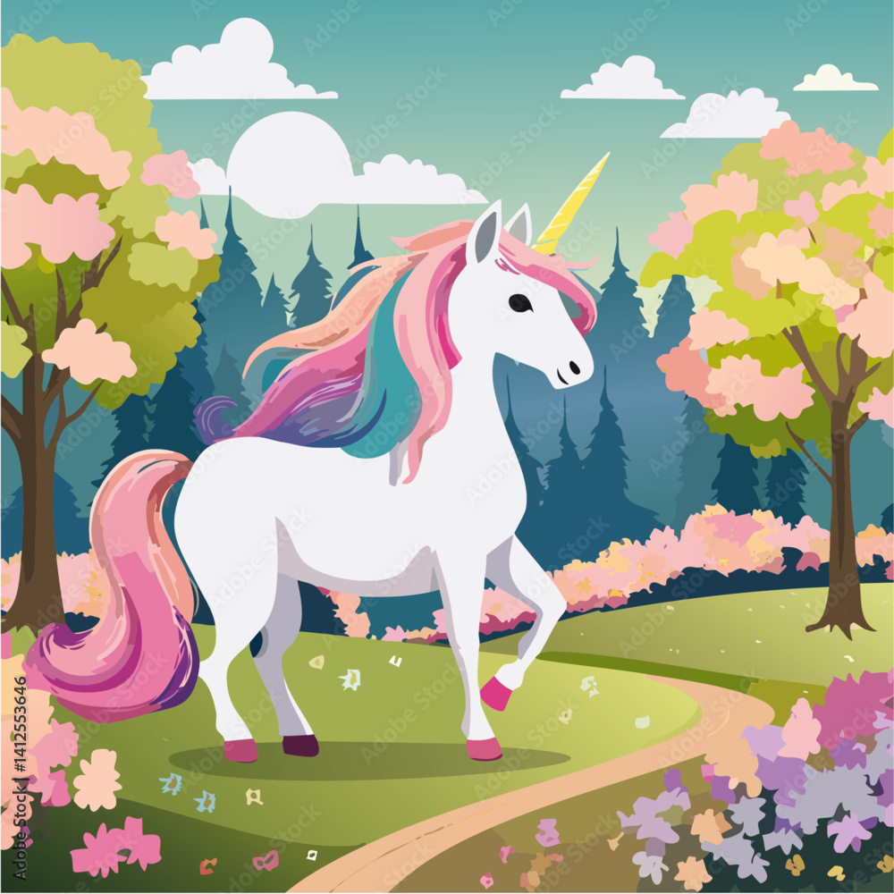 magic cartoon unicorn vector art design