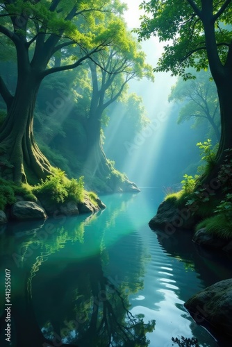 Wallpaper Mural Water features mystical aura amidst lush greenery, calm, lake Torontodigital.ca