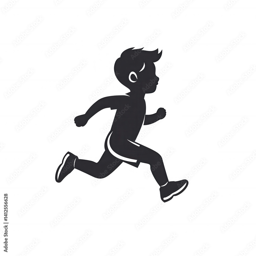 A silhouette of a young boy running, showcasing energy and movement, perfect for illustrations related to sports, childhood, or active lifestyles. A silhouette of a young boy running, showcasing energy and movement, perfect for illustrations related to sports, childhood, or active lifestyles.