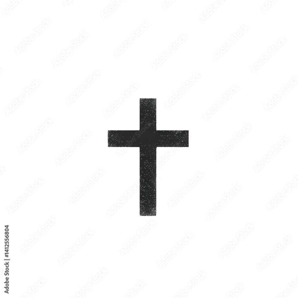 A simple black cross against a white isolated background, representing faith, spirituality, and religious symbolism. A simple black cross against a white isolated background, representing faith, spirituality, and religious symbolism.