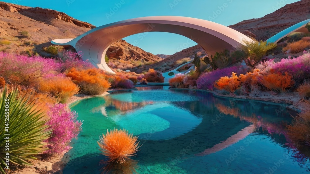 Unusual, bright, and colorful spring landscape with abstract elements and a fairytale atmosphere. Perfect as a background, backdrop, or decorative texture.